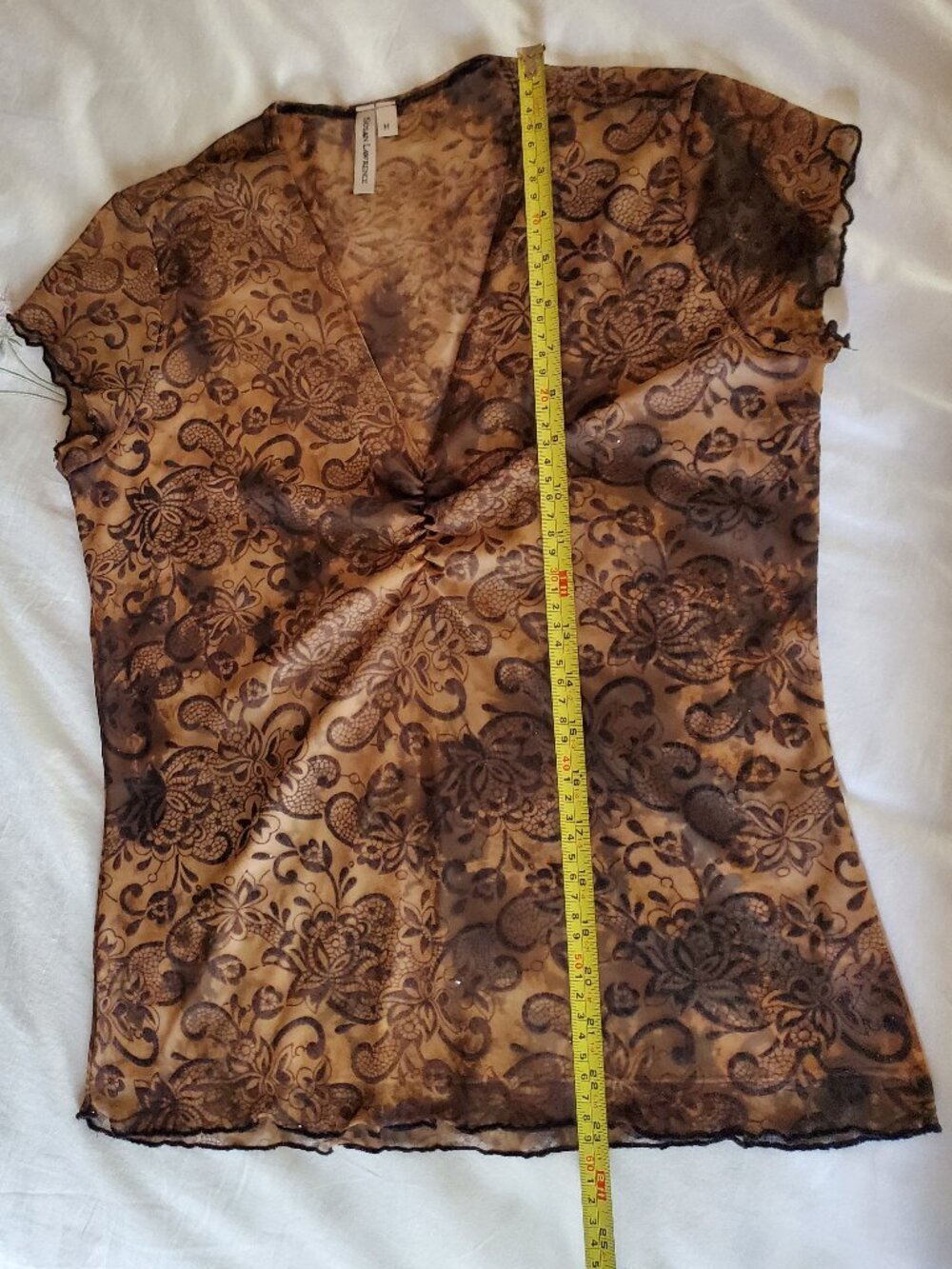 VTG Susan Lawrence Y2K Whimsigoth Sheer Mesh Floral Paisley Ruched Top M - Picture 12 of 14